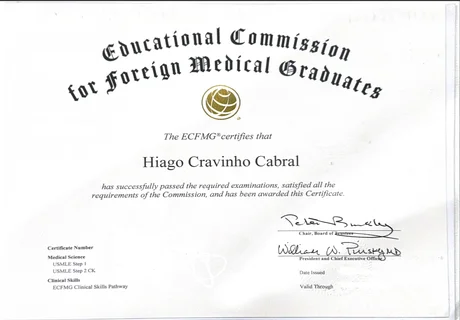 Certificado ECFMG — Hiago Cravinho Cabral