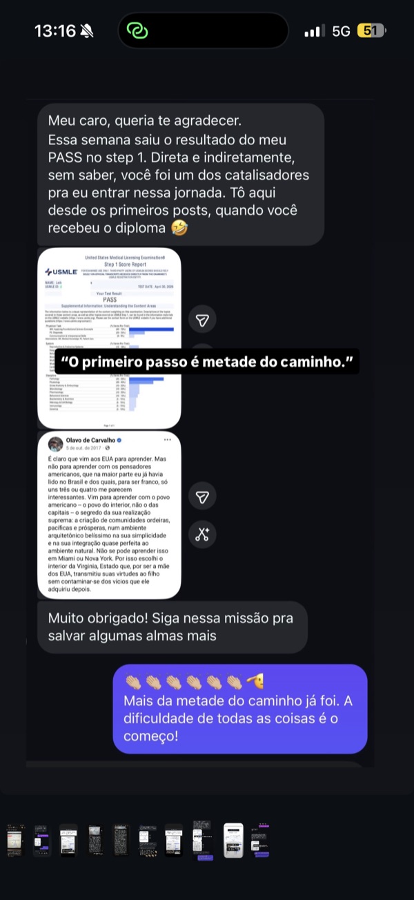 Agradecimento de aluno aprovado