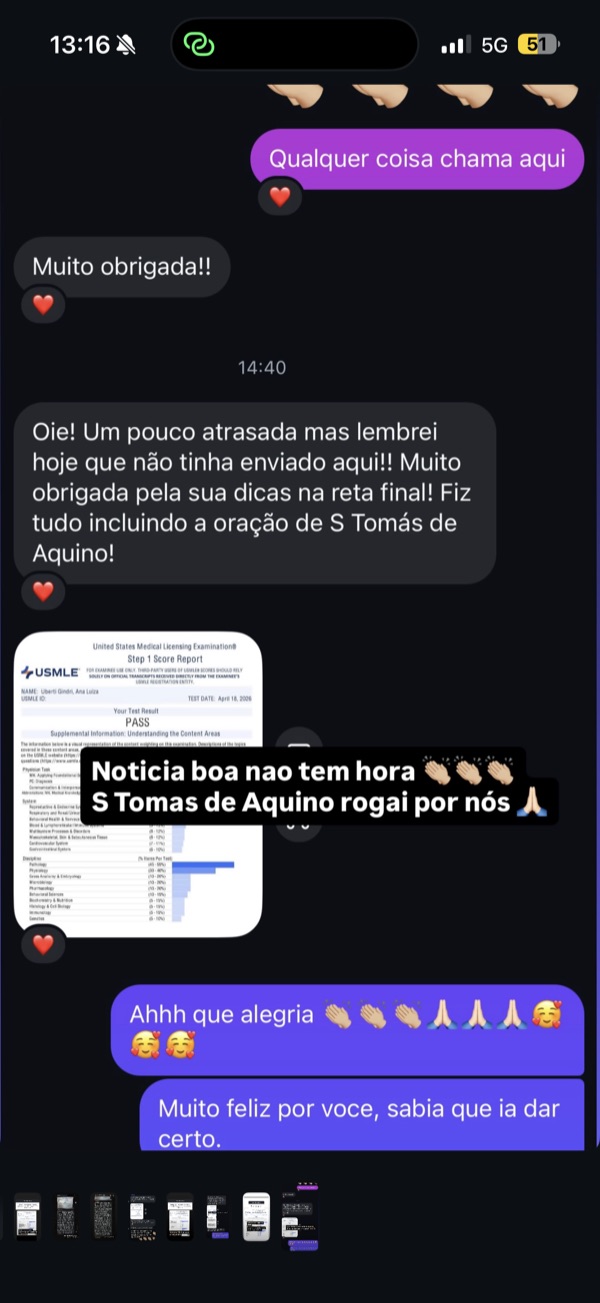 Aprovação no Step 1 com mensagem de agradecimento